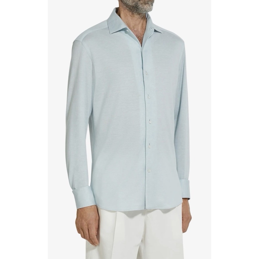 Ermenegildo Zegna Linen Shirt Men M Teal Green Long Sleeve Quiet Luxury Coastal